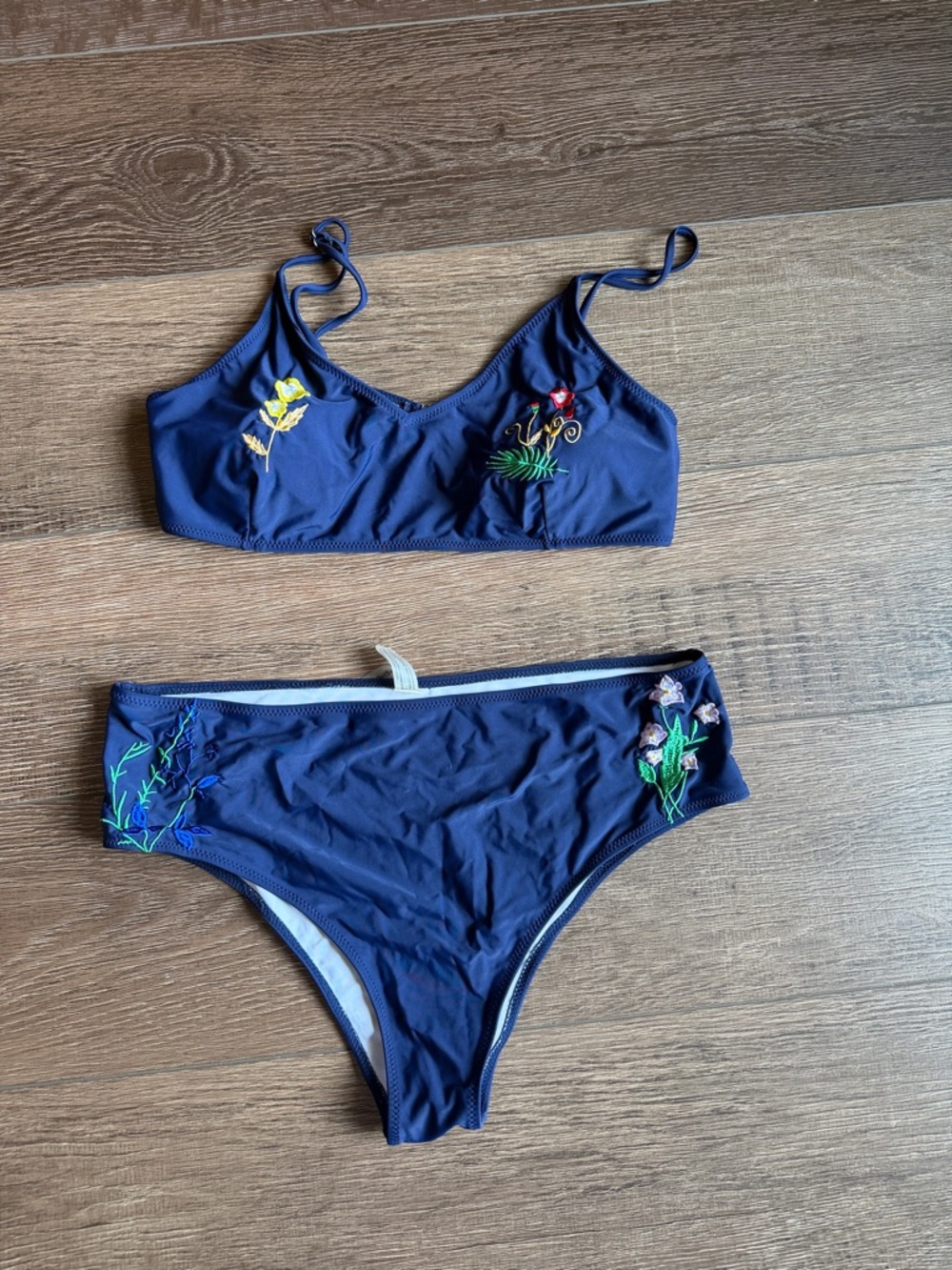 Cupshe Navy Bikini Top with Floral Embroidery